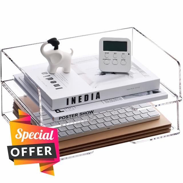 HeZone Acrylic Paper Tray Desk Organizers and Office Suplies Document Storage Enlarged Letter Tray Clear Paper Organizer (Large Horizontal)…