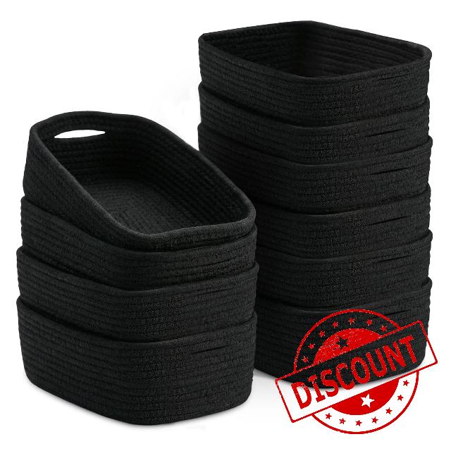 10 Pack Black Small Woven Baskets for Organizing