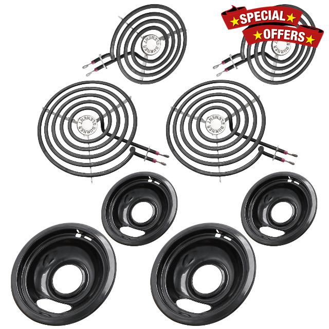 MP22YA Electric Stove Burner Element Replacement Set & W10290350 W10290353 4 Pack Black Drip Pans - Perfectly Fit Whirlpool Electric Range Stove Top