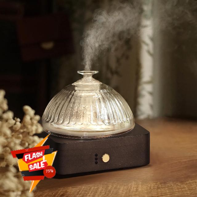 Glass Dome Essential Oil Diffuser with Glass Reservoir & Wood Base-Plastic Free