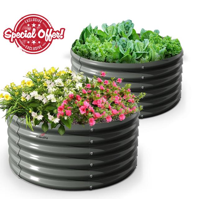 A ANLEOLIFE 2-Pack 4ft x 18” Tall Galvanized Raised Garden Beds Outdoor