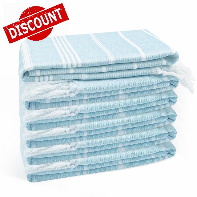 Eliamo Turkish Beach Towel Set of 6 Beach Towels Cotton Quick Dry Sand Free 36 x 71 inch Turkish Towel Oversized Lightweight Beach Towels Blue