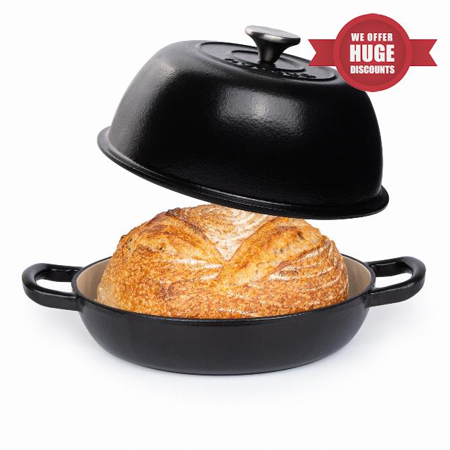 Enamelled Cast Iron Dutch Oven Pot – Dutch Oven For Sourdough Bread Baking – Cast Iron Bread Pot – Black