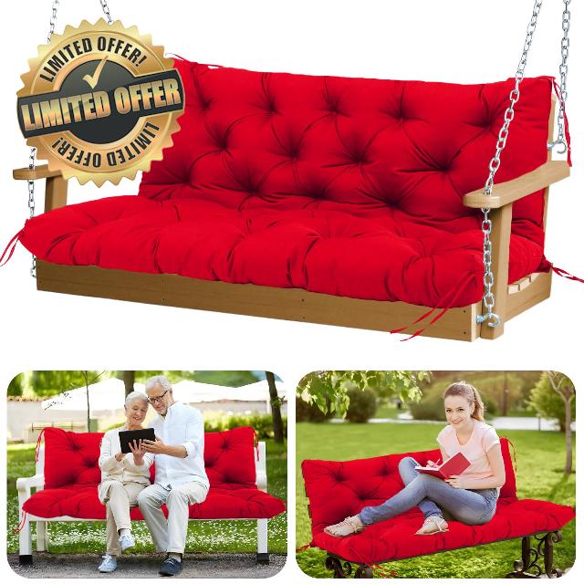 Porch Swing Cushions Outdoor 40x40 inch Waterproof Extra Thick 5" Swing Cushions Replacement with Backrest and Ties for Outdoor Furniture Porch Patio Garden Lawn (Bright red)