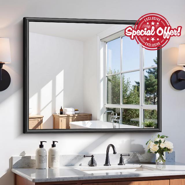 30x36 Inch Brushed Black Bathroom Mirror