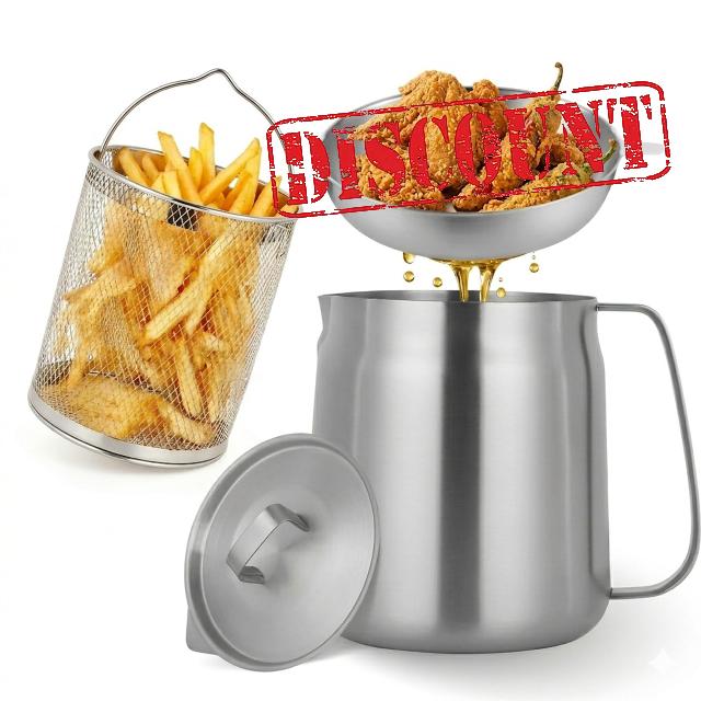 68oz Stainless Steel Oil Filter Pot with Deep Fryer Basket & Oil Strainer