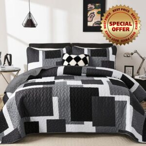 Dobuyly Grey Black Quilt Set Queen Size