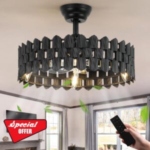 20 Inch Black Caged Ceiling Fan