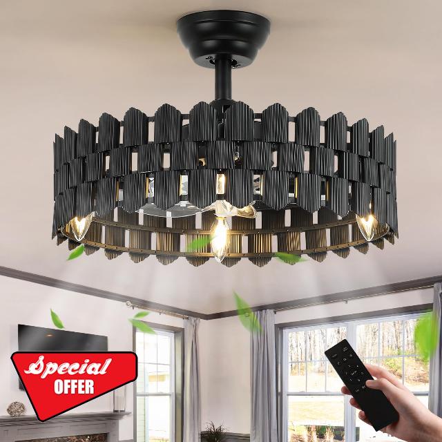 20 Inch Black Caged Ceiling Fan
