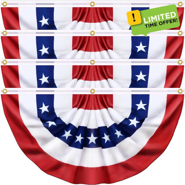 4 Pack 3x6 Ft American Pleated Fan Flags