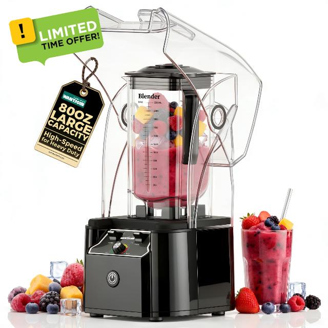 WantJoin Professional Commercial Blender With Shield Quiet Sound Enclosure 2200W Industries Strong and Quiet Professional-Grade Power