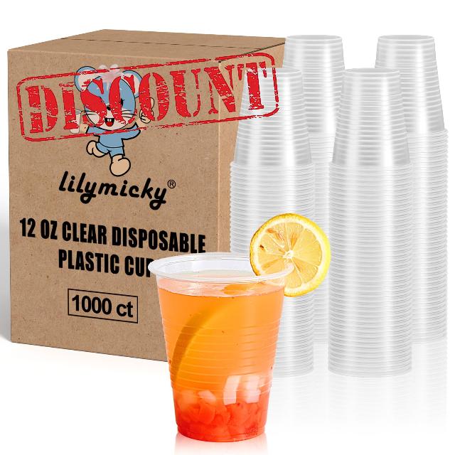 Lilymicky 1000 Pack 12 oz Clear Plastic Cups