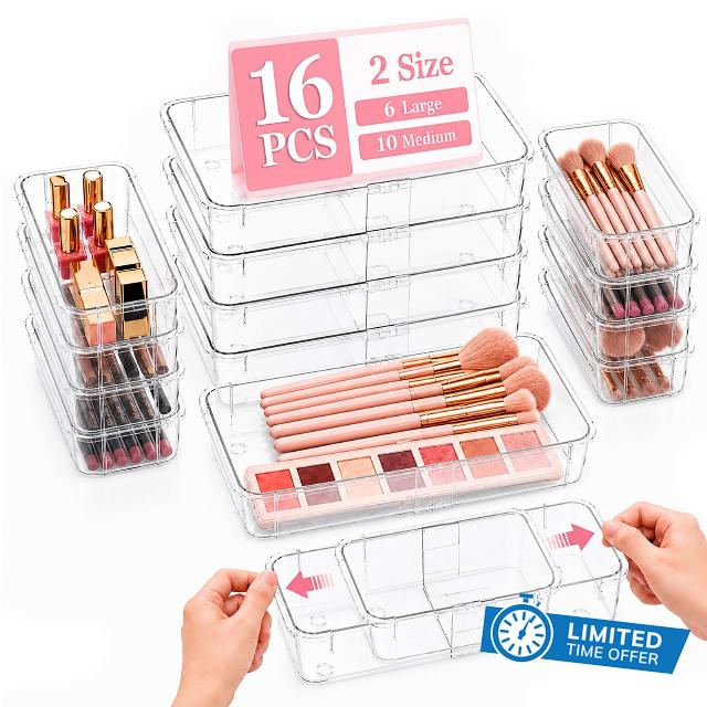 16 PCS Clear Drawer Organizer Set