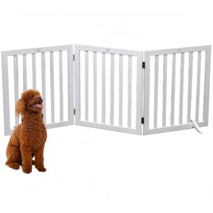 Dog Gate Wooden Freestanding Pet Gate3 Panel 23.6" Height White Indoor Dog Fences