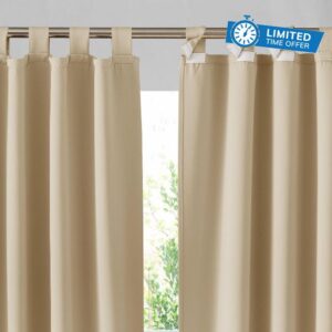 RYB HOME 2 Panels Outdoor Curtains for Patio Waterproof Sticky Top Block Sunlight Thermal Insulated Privacy Assured Thick Outside Curtains for Deck