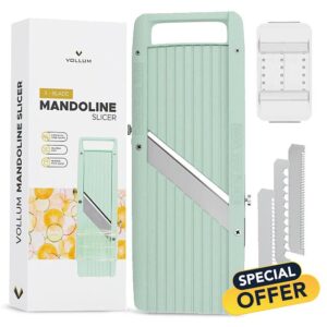 Vollum Japanese Mandoline Slicer – Professional Slicer Vegetable Cutter Japanese Mandoline Slicer for Kitchen with Interchangeable Stainless Steel Blades – Narrow Handheld Food Manual Slice