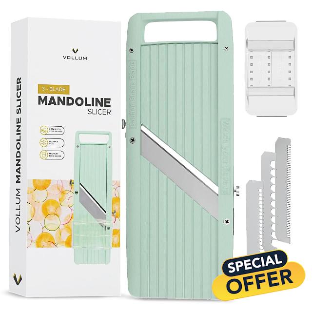 Vollum Japanese Mandoline Slicer – Professional Slicer Vegetable Cutter Japanese Mandoline Slicer for Kitchen with Interchangeable Stainless Steel Blades – Narrow Handheld Food Manual Slice