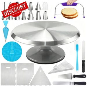 Cake Decorating Supplies Kit with 12" Aluminum Rotating Cake Turntable Stand
