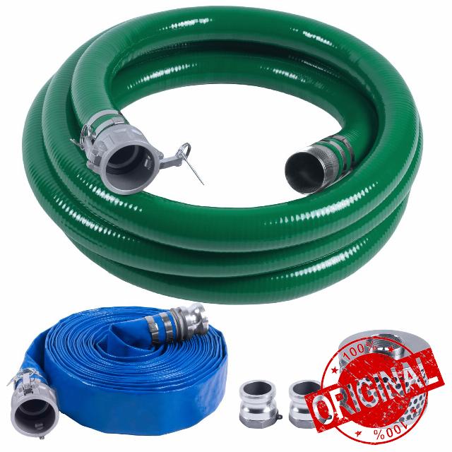 2 Inch Discharge Hose Pump Kit Includes 2" x 65' Blue PVC Lay-Flat Backwash Hose & 2" x 20' Green PVC Suction Hose & Steel Round Hole Suction Strainer & Cam and Groove Adapter