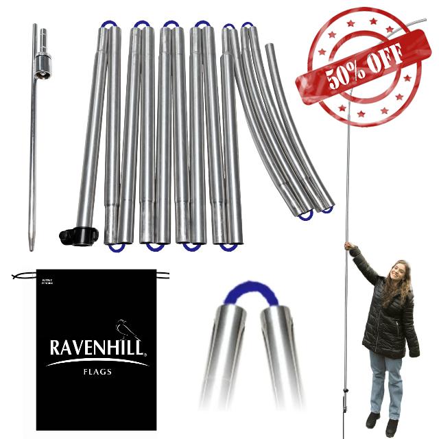 Ravenhill Feather Flag Pole Kit up to 13 FT with Rotating Ground Stake with Bearing Ring