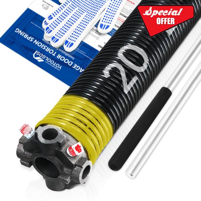 Left Hand Wind（Black Cone）2" Garage Door Torsion Spring with Non-Slip Winding Bars & Gloves