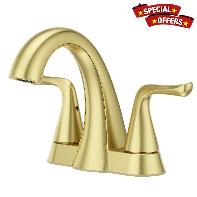 Pfister Willa Bathroom Sink Faucet 4 inch Centerset 2-Handle 3-Hole Vanity Faucet NSF Certified Brushed Gold Finish with Push & Seal Drain and TiteSeal Mounting Technology LF048MALBG