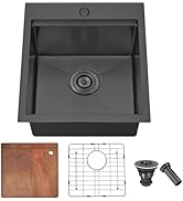 Comllen 18x18 Inch Drop in Black Bar Sink,Top Mount Handmade 16 Gauge Stainless Steel Small Black...