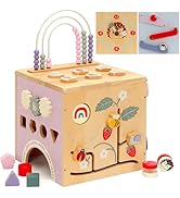 Pillowhale Wooden Activity Table with Bead Maze for 1 Year Old – Standing Sensory Play Table, Mon...