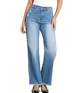 JK SUE JONES Wide Leg Jeans for Women Mid High Waist Straight Leg Boyfriend Mom Denim Pants Fraye...