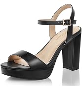 DOBOLIN Women's Heeled Sandals Two Strap Square Open Toe Heels 2-Inch Chunky Sandals Dress Shoes ...