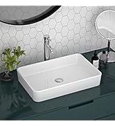 DeerValley Matte Black Semi-Recessed Rectangle Vessel Sink 18.9x11.61 Inch, Above Counter Ceramic...