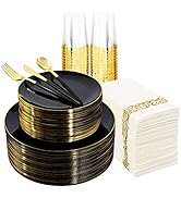 Supernal 350pcs Gold Plastic Dinnerware Set for 50 Guests,Fancy Disposable Plates for Party,Gold ...