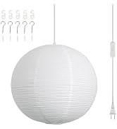 Fivemengo Large Rice Paper Pendant Light, 20in White Globe Paper Lantern Lights, E26 Base, Japane...
