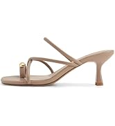 Dsevht Strappy Kitten Heel Sandals Toe Ring Flip Flop Stiletto Low Short Thong Heels Slip On Squa...