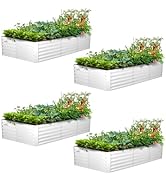 A ANLEOLIFE 4 Set L-Shaped Galvanized Raised Garden Beds Outdoor,74x74x18in Large Metal Planter B...