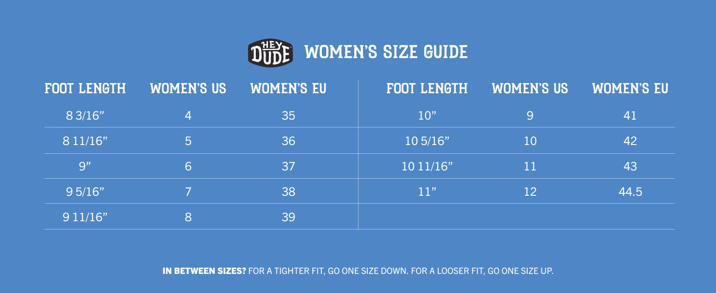HEYDUDE Women's Size Chart