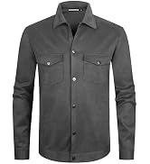 Alex Vando Mens Suede Shirt Jackets Long Sleeve Two Pockets Snap Casual Button Down Shirts