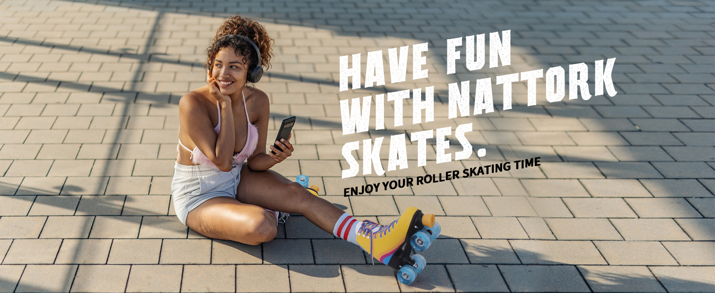 The beautiful lady was enjoying herself by skating with our nattork roller skates.