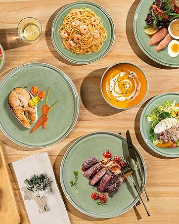 AmorArc Stoneware Dinnerware Sets for 4,Round Reactive Glaze Ceramic Plates and Bowls Set,Highly ...