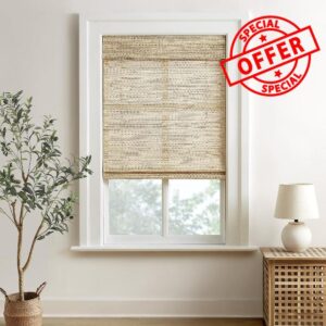 HOMEIDEAS 100% Natural Cordless Roman Shades for Indoor Windows