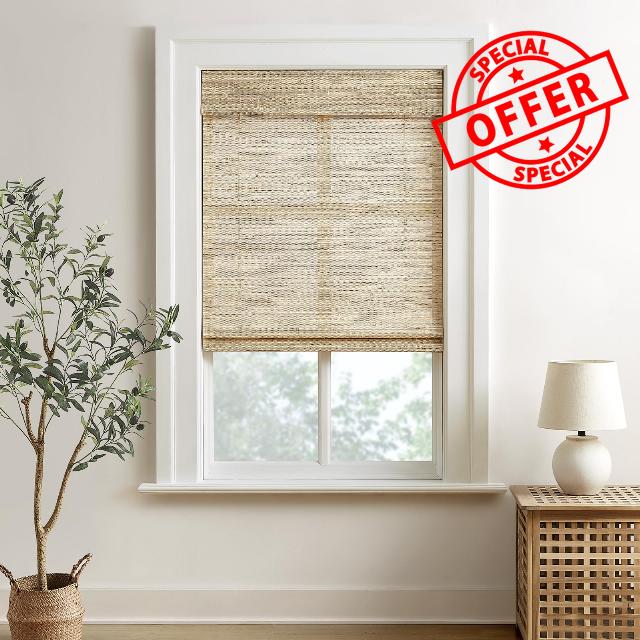HOMEIDEAS 100% Natural Cordless Roman Shades for Indoor Windows