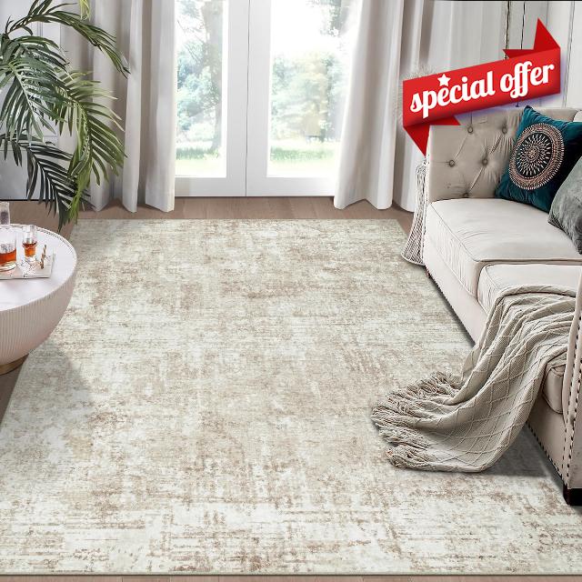 5x7 Area Rugs for Living Room Rug Washable: Modern Rug for Dining Room Bedroom Carpet Non Slip Low Pile 5 by 7 Indoor Abstract Nursery Home Office Beige