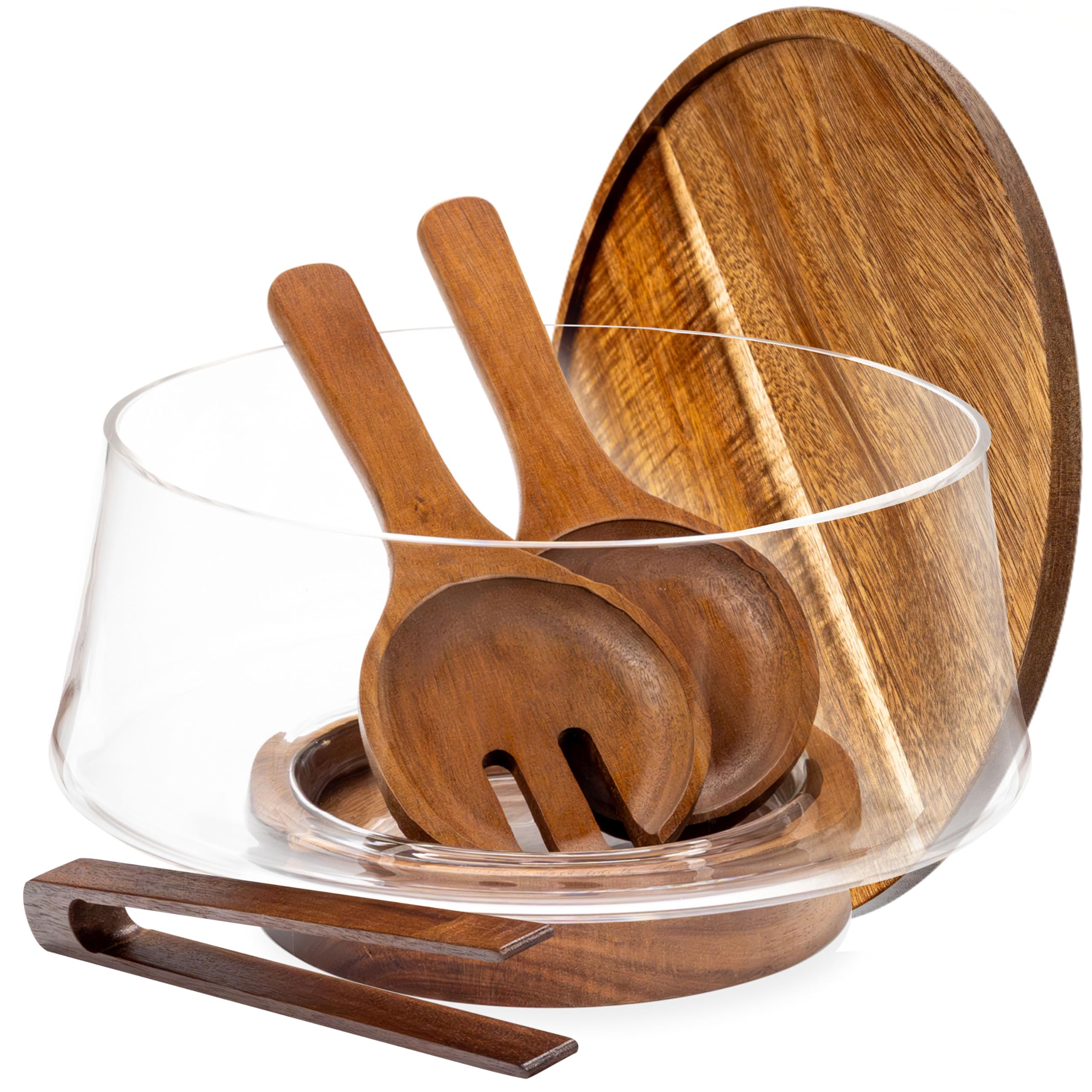 Large Glass Salad Bowl with Lid Set