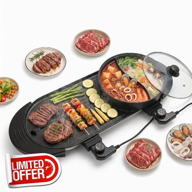 27" Hot Pot with Grill Electric BBQ Grill Combo
