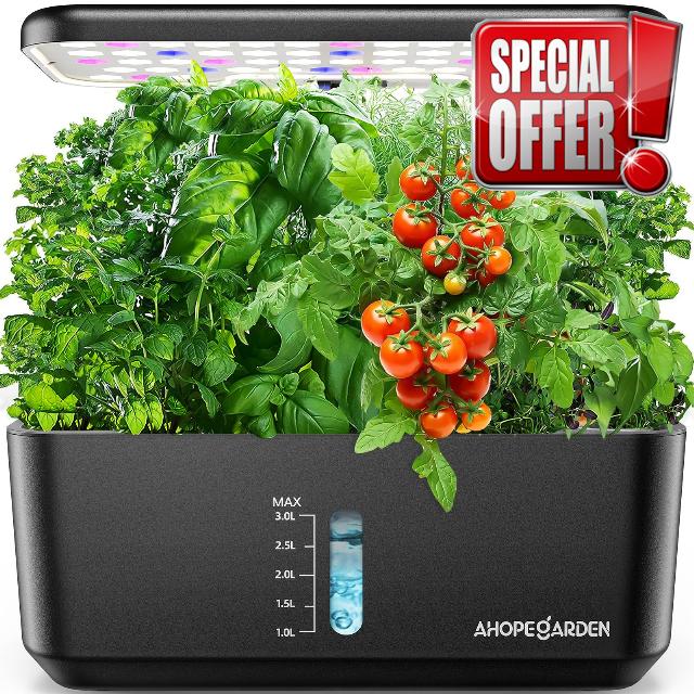 Ahopegarden Indoor Garden Hydroponics Growing System: 10 Pods Plant Germination Kit Herb Vegetable Growth Lamp Countertop with LED Grow Light - Hydrophonic Planter Grower Harvest Lettuce