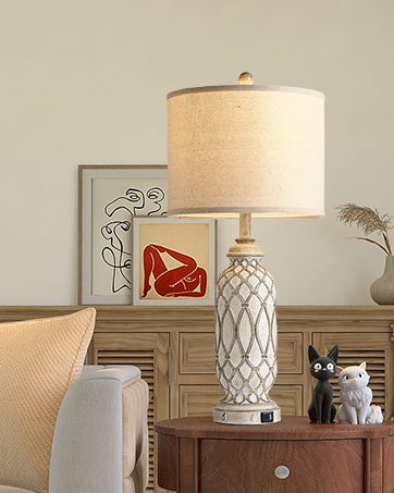 SRJJRS Farmhouse Lamps for Bedroom Set of 2, 28" Rustic Lamps for Living Room with USB Ports, 3-W...