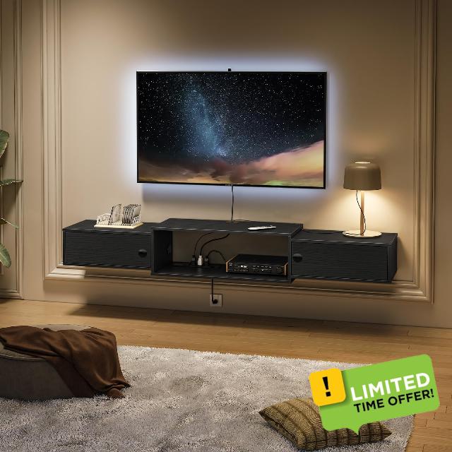 HOOBRO 55" Floating TV Stand with Power Outlets