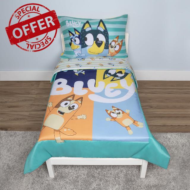 Bluey 4 Piece Toddler Bedding Set – Includes Comforter
