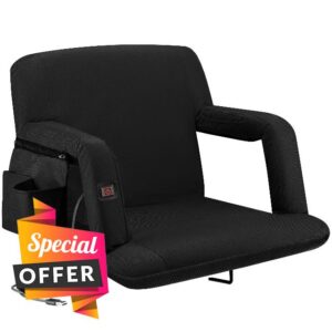 Alpcour Heating Massage Stadium Seat – Deluxe Reclining Bleacher Chair with Back & Arm Support – Built-in Heater and Massager - Extra Thick