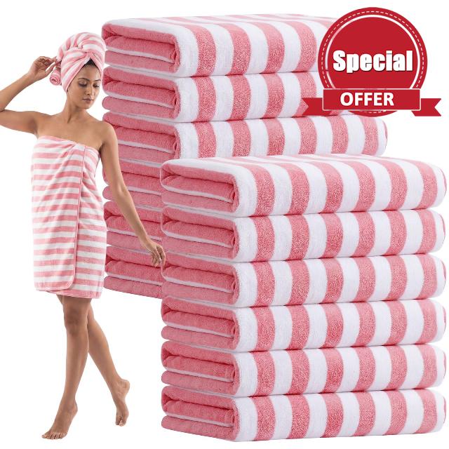 SmoothNovelty 12 Pack Microfiber Bath Towels Bulk 30'' x 70'' Oversized Beach Towel Extra Large Big Shower Body Sheet Highly Absorbent Soft Drying for Pool Bathroom Salon Hotel Party(Pink)